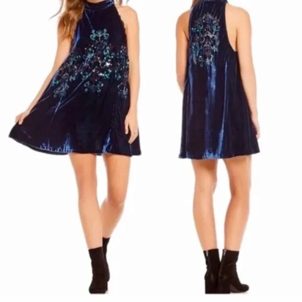Free People Blue Velvet Sequin Swing Dress - Picture 3 of 9